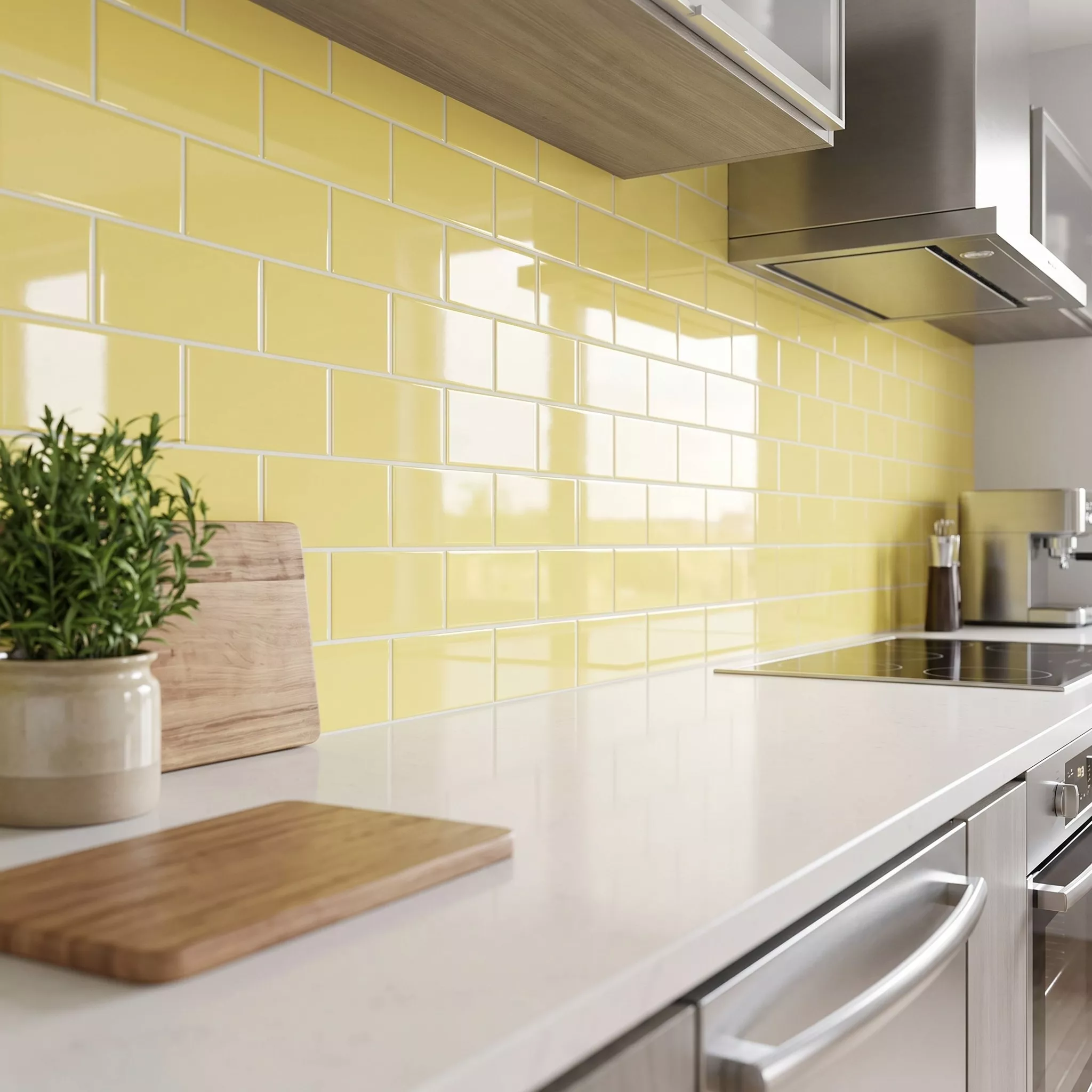 Metro flis Gul Glitrende 7,5x15 cm Uten Fasett Vivid Amarillo