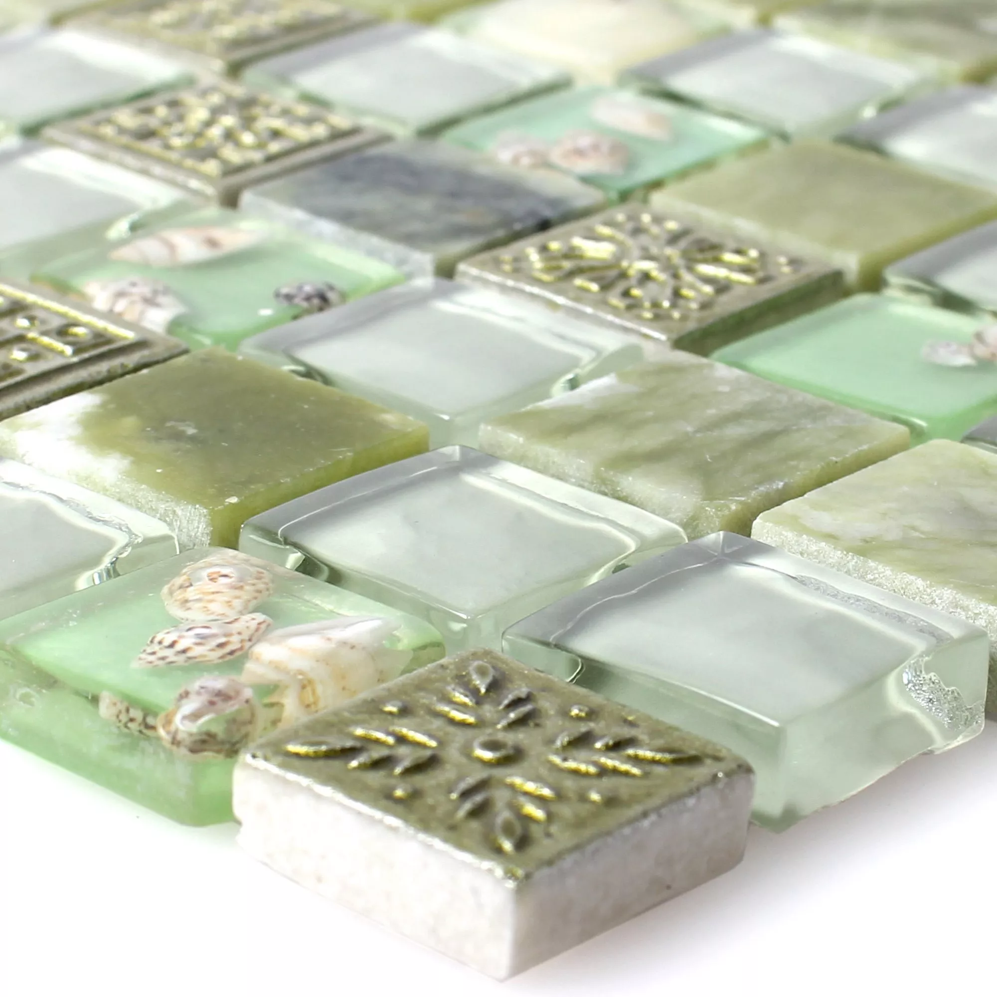 Glass Mosaikk Naturstein Fliser Tatvan Skall Grønn