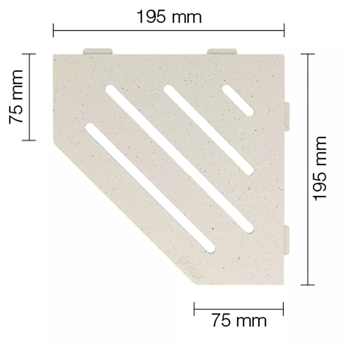 Vegghylle dusjhylle Schlüter 5-hjørnet 19,5x19,5cm bølget elfenben