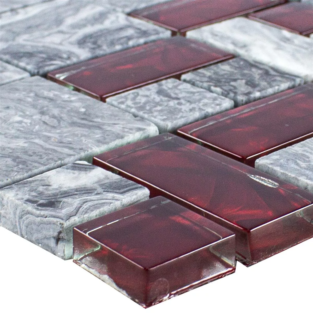 Glass Naturstein Mosaikk Fliser Grå Sinop Rød 2 Mix