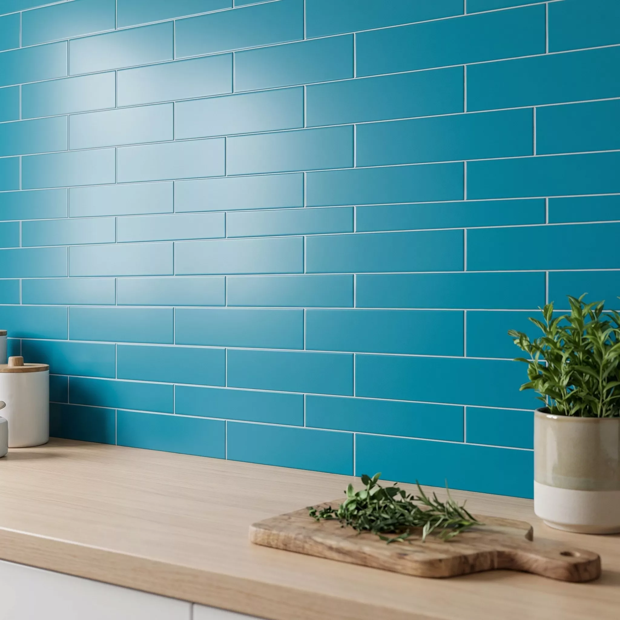 Metro flis Turkis Frostet 7,5x30 cm Uten Fasett Swissland Aqua Blue