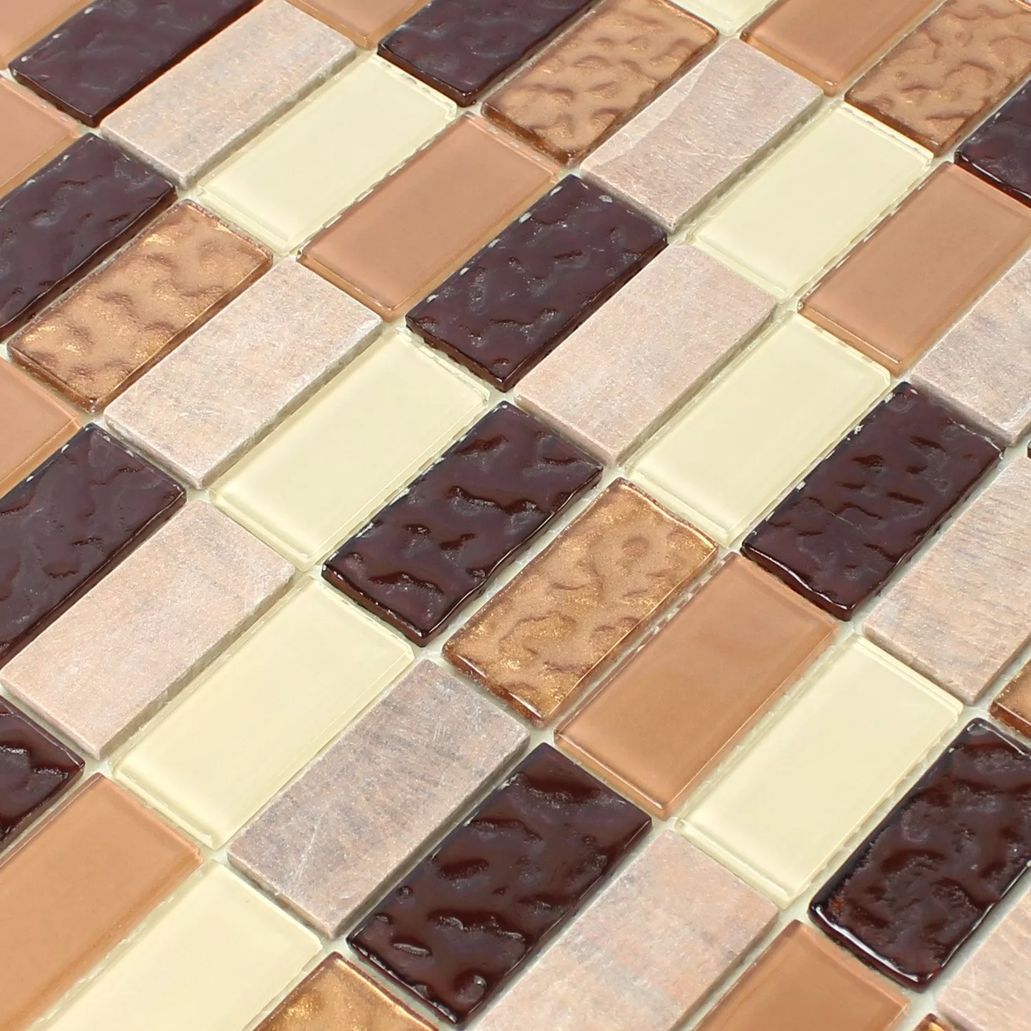 Selvklebende Mosaikkfliser Naturstein Glass Beige Brun Brick