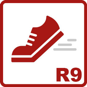 Rutsjesikring R9 
Hellingvinkel 6-10°Lav friksjonsverdi, egnet for trapper, spiserom, inngangsområder, sykehusavdelinger eller legekontorer.