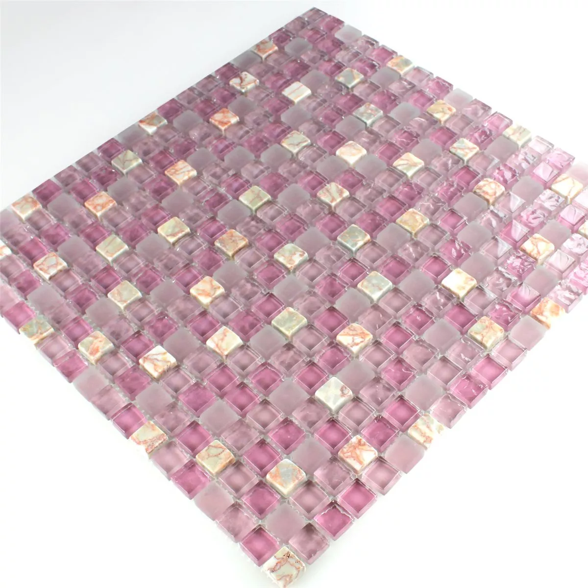 Mosaikkfliser Glass Marmor Rosa Mix 15x15x8mm