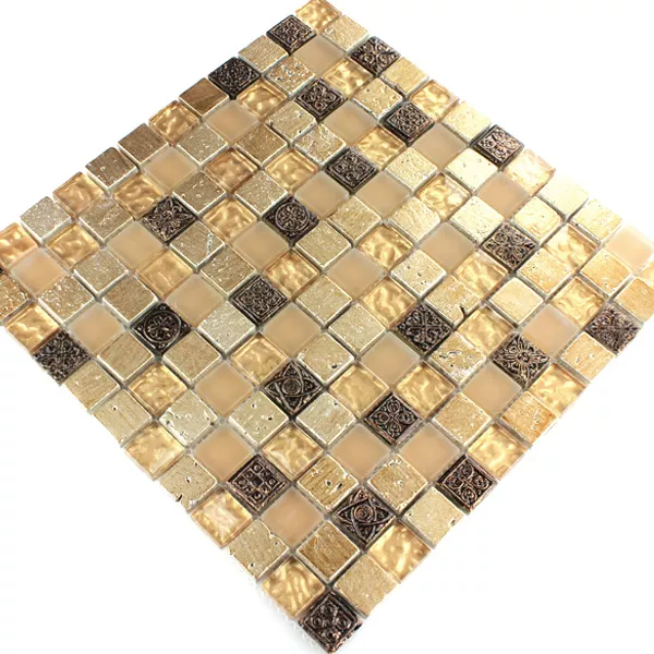 Glass Mosaikk Naturstein Fliser Kobold Brun Beige Gull