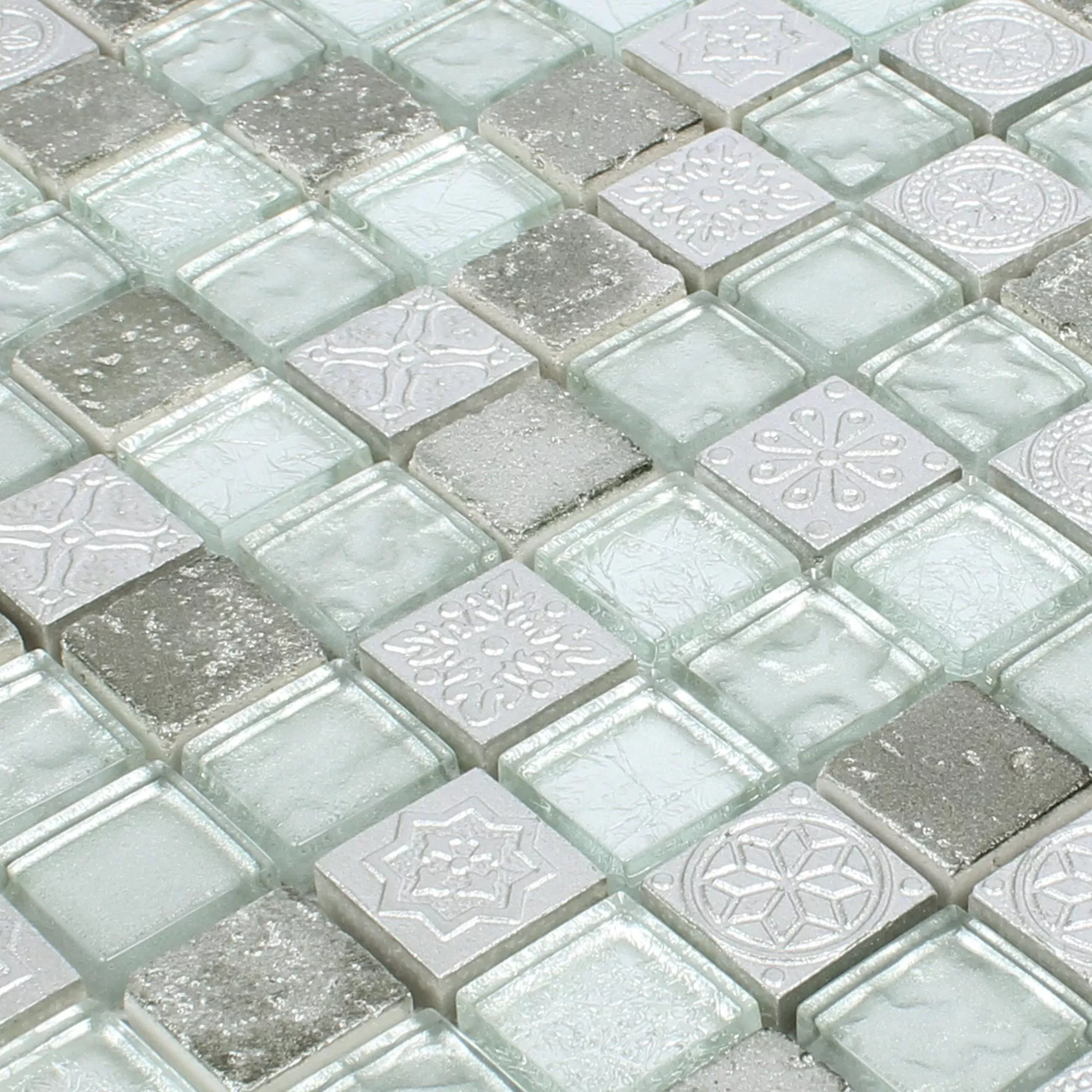 Mosaikkfliser Georgia Glass Naturstein Mix Sølv