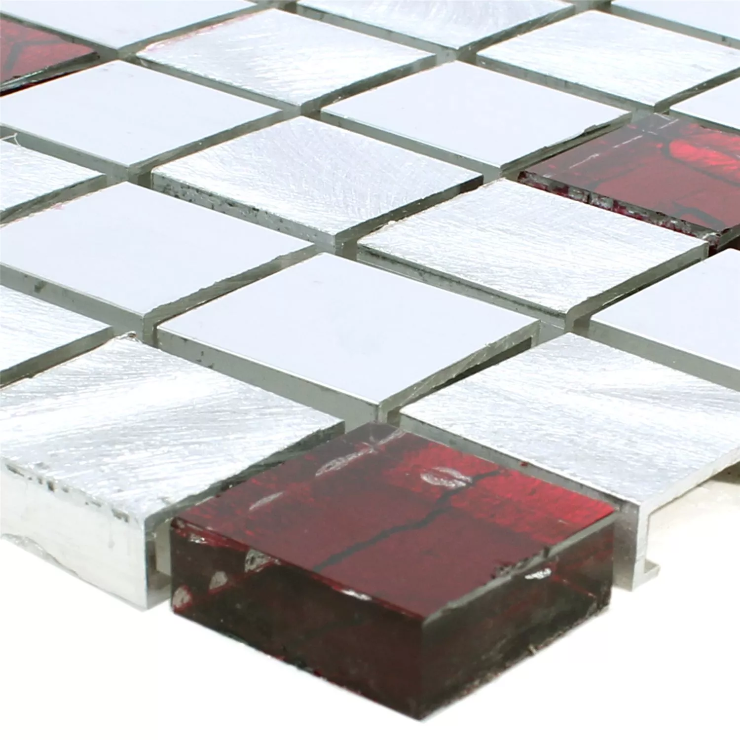 Mosaikkfliser Aluminium Glass Maira Sølv Rød