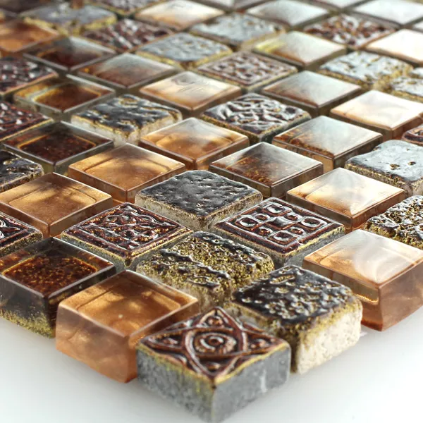 Mønster fra Mosaikkfliser Escimo Glass Naturstein Mix Brun Gull