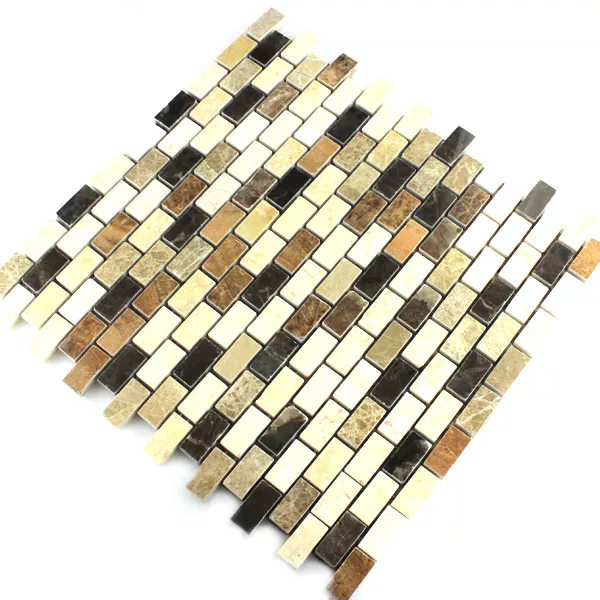 Mosaikkfliser Marmor Brun Beige Polert 15x30x7mm