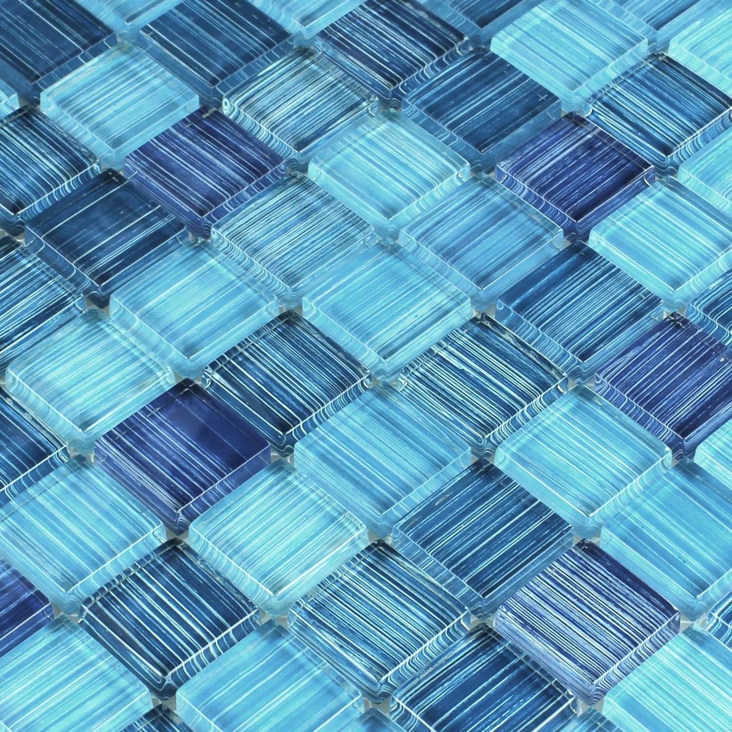 Glass Mosaikk Fliser Stripete Flis Blå Mix