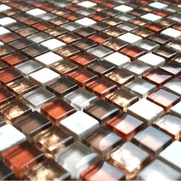 Mosaikkfliser Glass Marmor 15x15x8mm Rød Mix