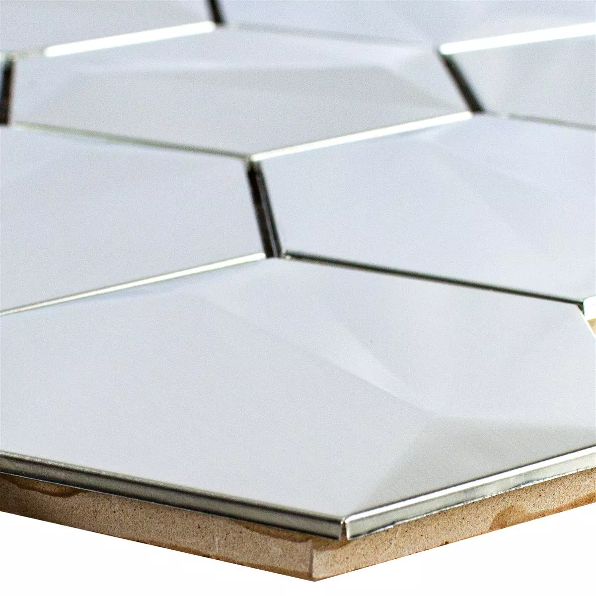 Rustfritt Stål Mosaikkfliser Durango Sekskant 3D Sølv