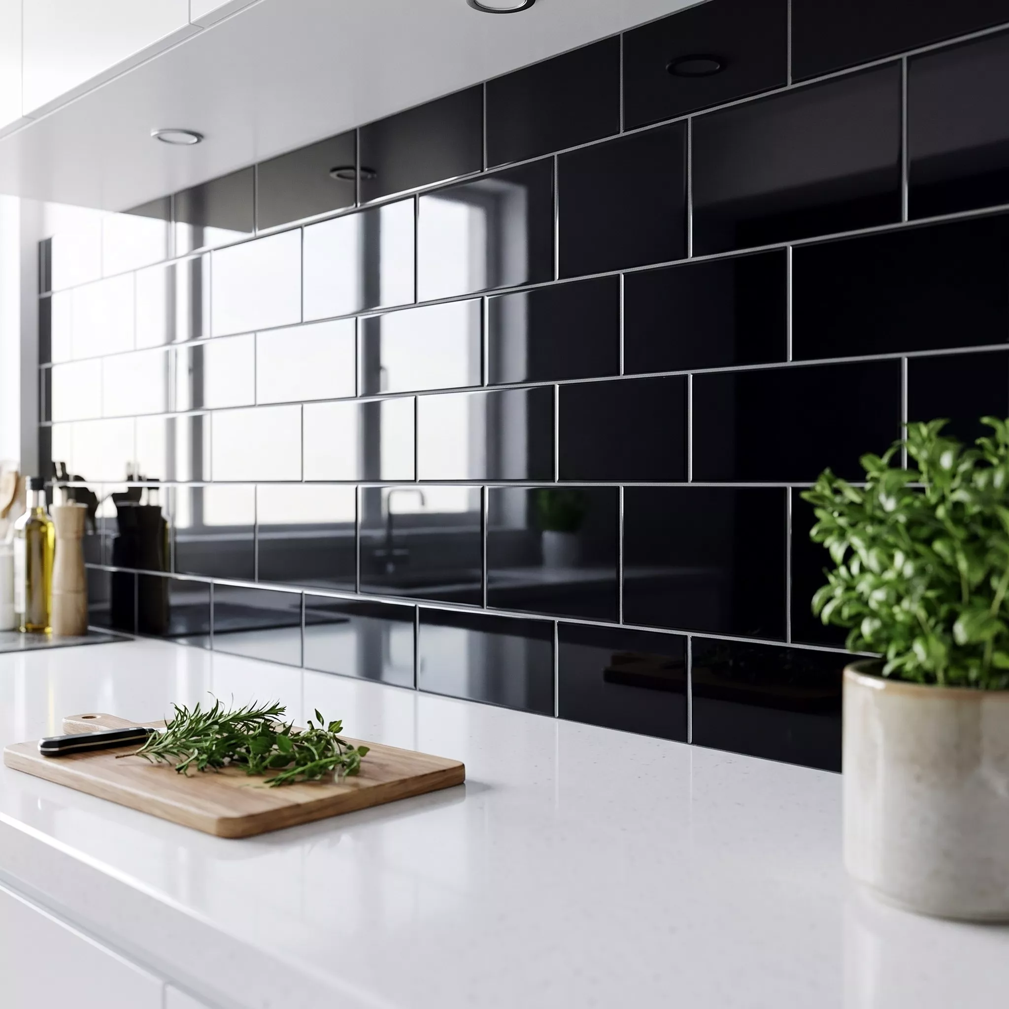 Metro flis Svart Glitrende 10x20 cm Uten Fasett Avebury Negro