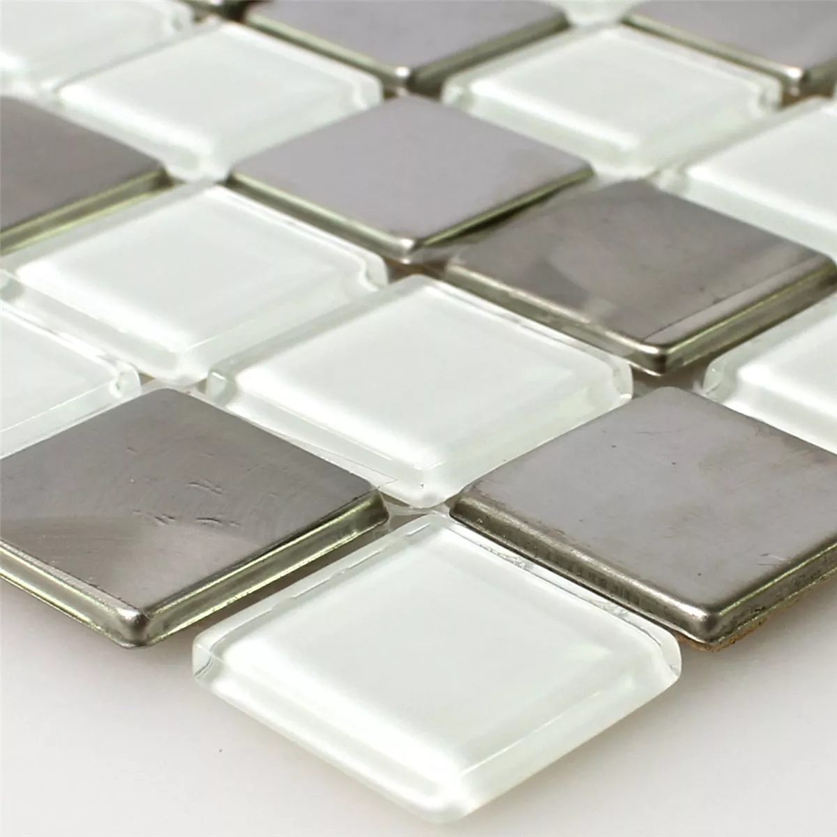 Mosaikkfliser Rustfritt Stål Glass Hvit Sølv Mix