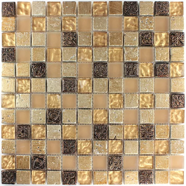 Glass Mosaikk Naturstein Fliser Kobold Brun Beige Gull