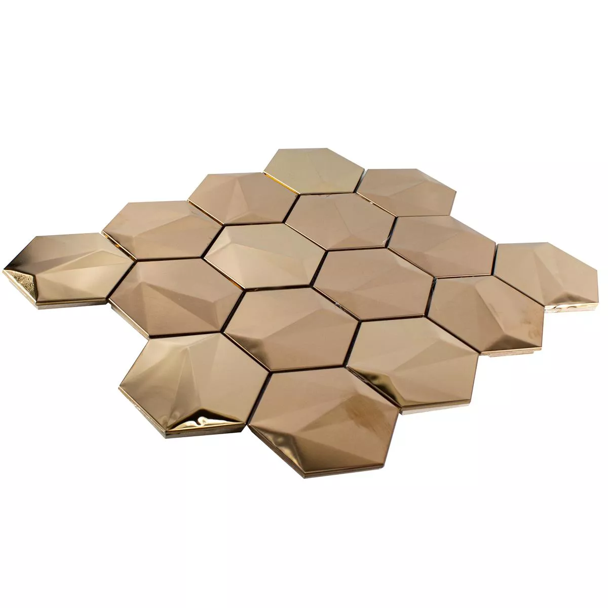 Rustfritt Stål Mosaikkfliser Durango Sekskant 3D Kobber