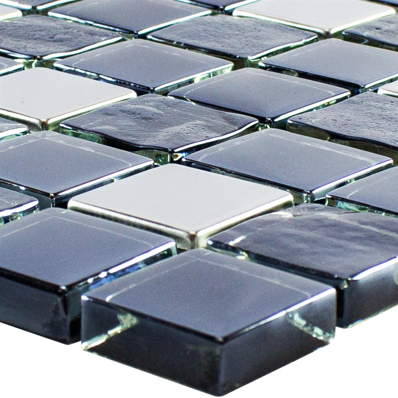 Glass Mosaikk Flis Larisa Metallic Svart Sølv