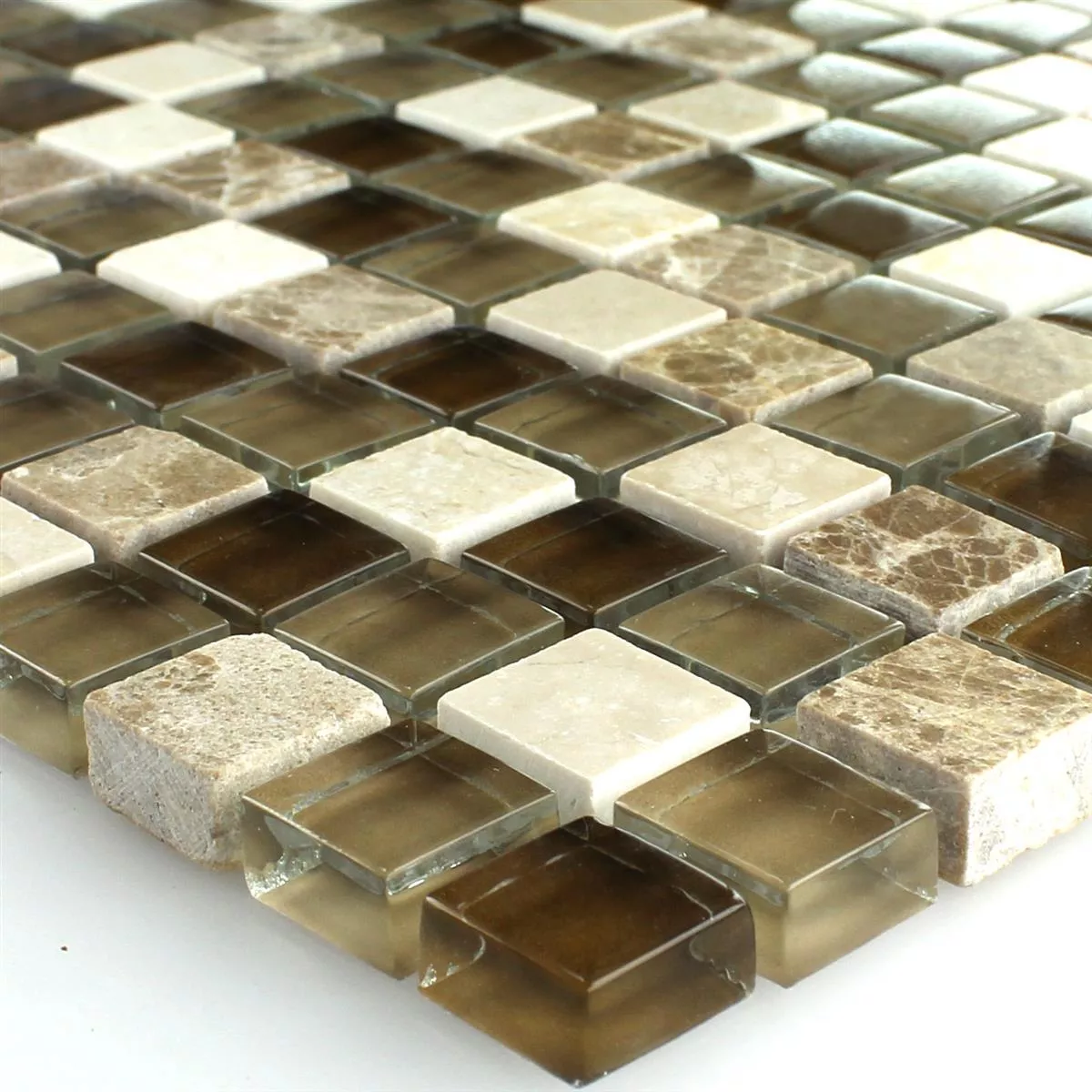 Mosaikkfliser Glass Marmor Brun Beige 15x15x8mm