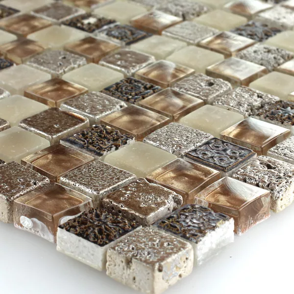 Mønster fra Mosaikkfliser Escimo Glass Naturstein Mix Brun Beige