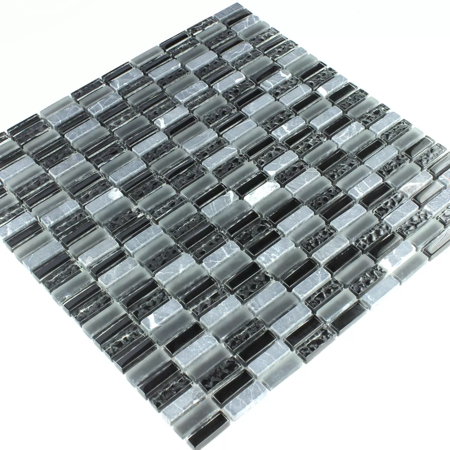 Mosaikkfliser Glass Marmor Grå Mix 10x30x8mm