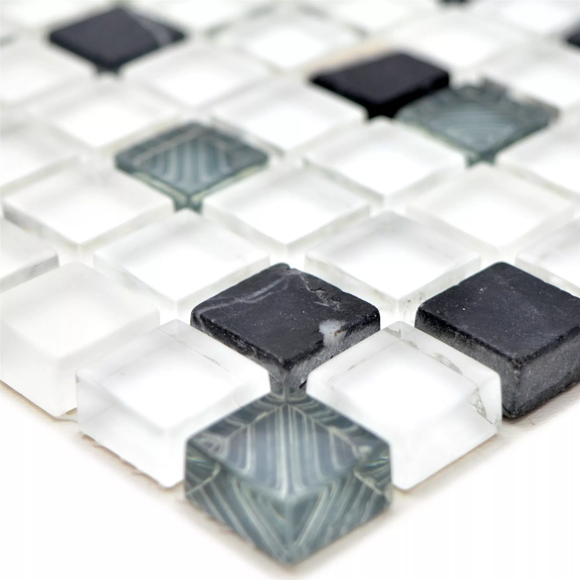 Glass Mosaikk Naturstein Fliser Nexus Super Hvit Svart