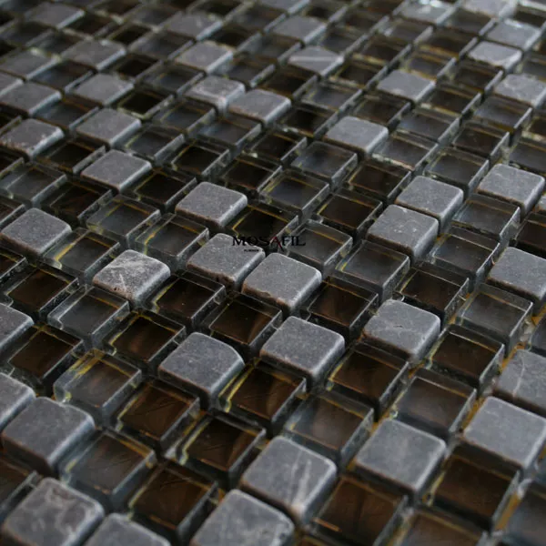 Mosaikkfliser Glass Marmor 15x15x8mm Svart Mix