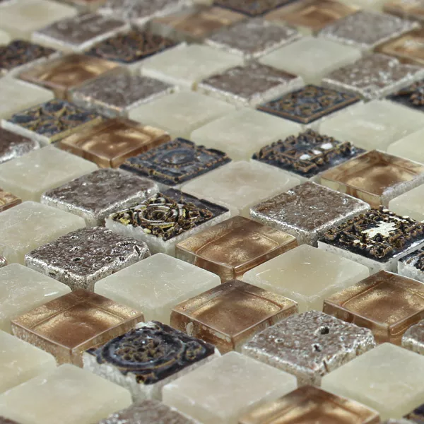 Mosaikkfliser Escimo Glass Naturstein Mix Brun Beige