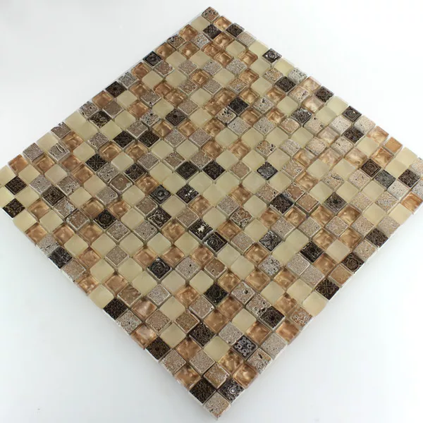 Mosaikkfliser Escimo Glass Naturstein Mix Brun Beige