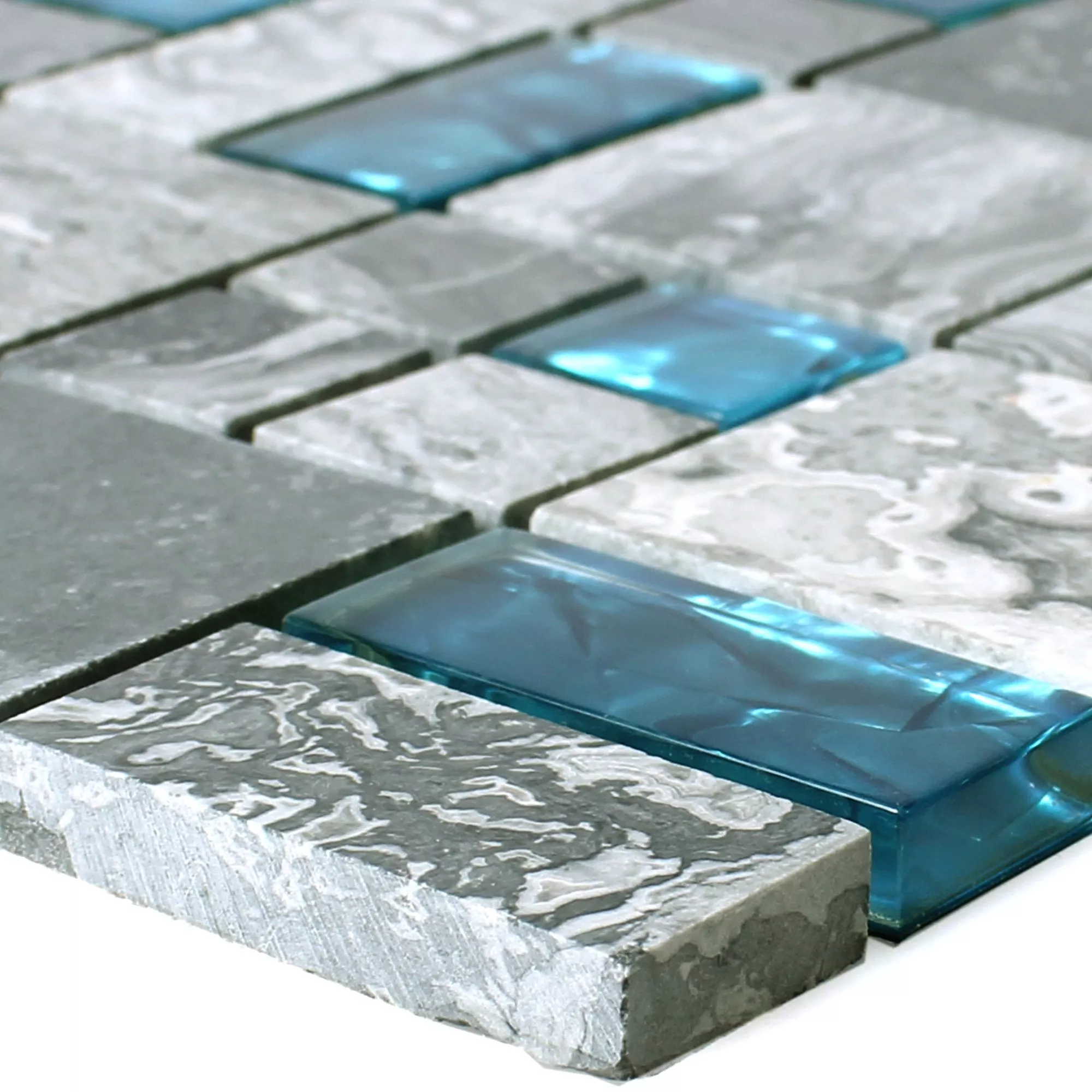 Mønster Glass Mosaikk Naturstein Fliser Sinop Grå Blå 2 Mix