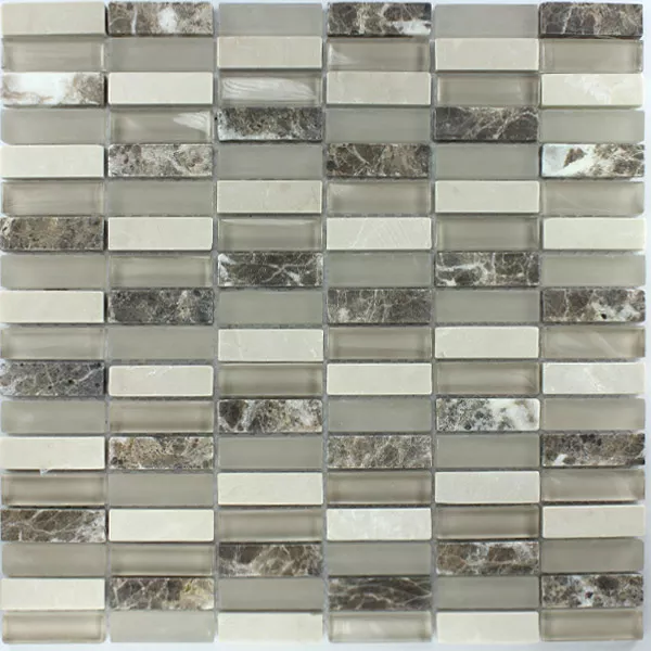 Mosaikkfliser Glass Marmor 15x48x8mm Brun Beige Mix Sticks