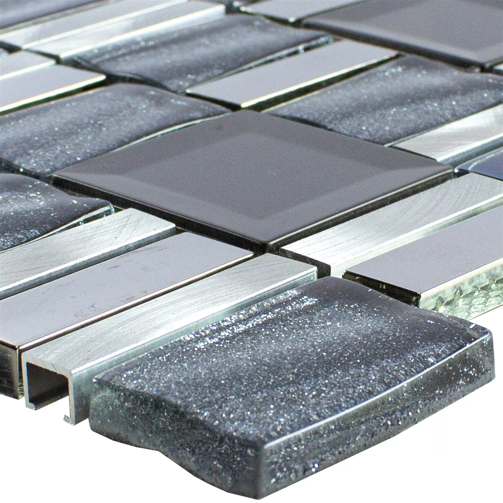Glass Aluminium Mosaikk LaCrosse Svart Grå Sølv