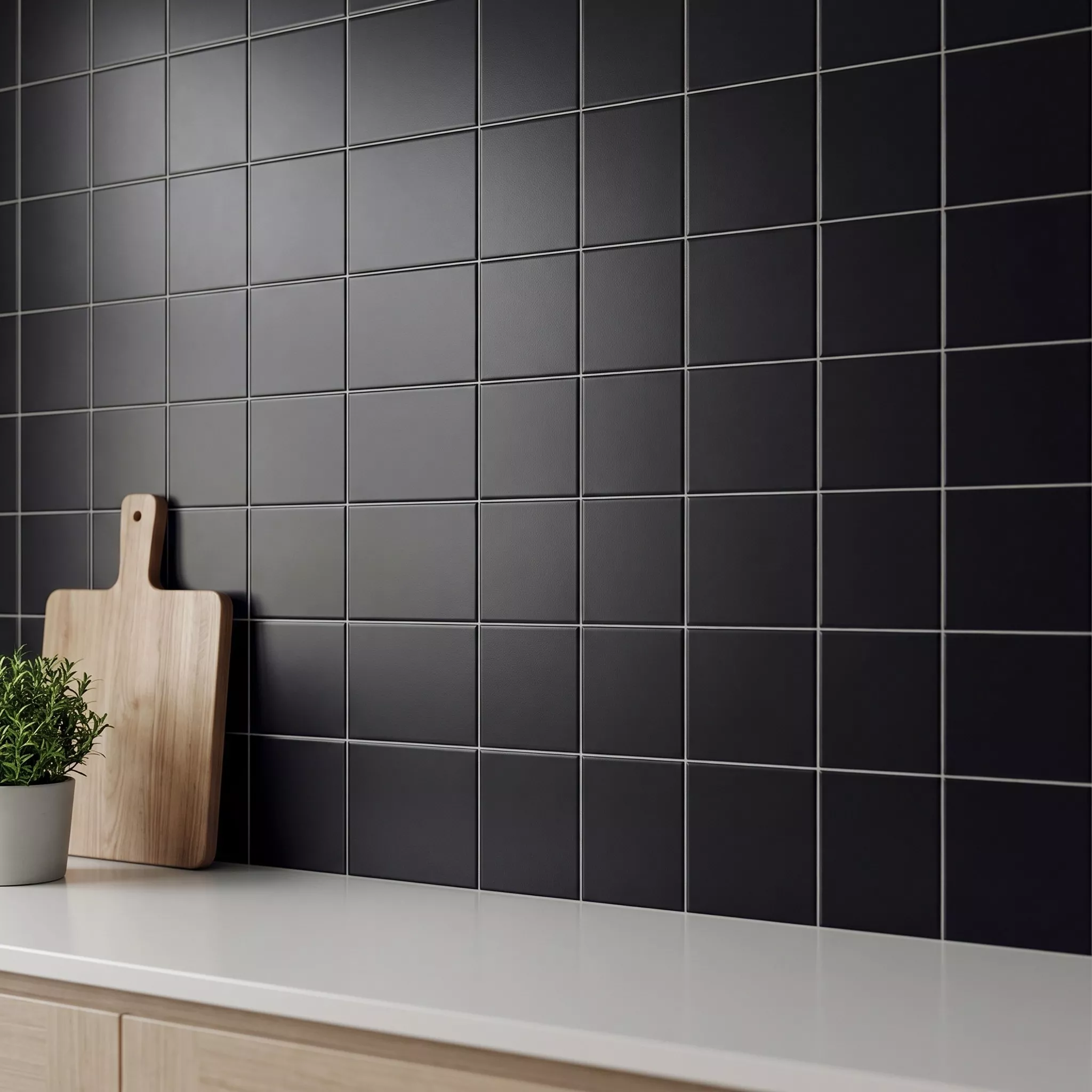 Metro flis Svart Frostet 15x15 cm Uten Fasett Miona Negro