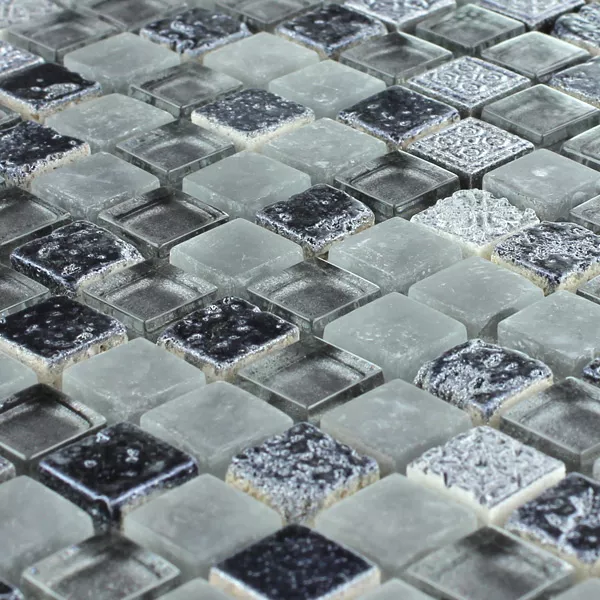 Mønster fra Mosaikkfliser Escimo Glass Naturstein Mix Grey Black