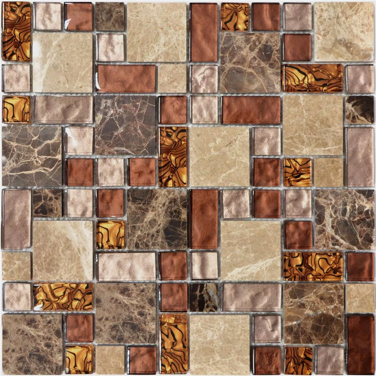 Glass Mosaikk Naturstein Fliser Lambada Brun Beige 3 Mix