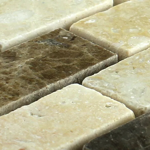 Mosaikkfliser Marmor Brun Beige Polert 15x30x7mm