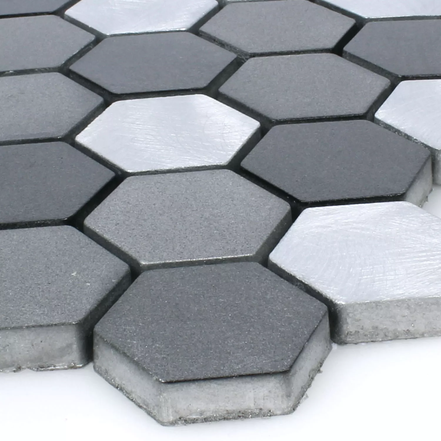 Mosaikkfliser Aluminium Apache Sekskant Svart Sølv