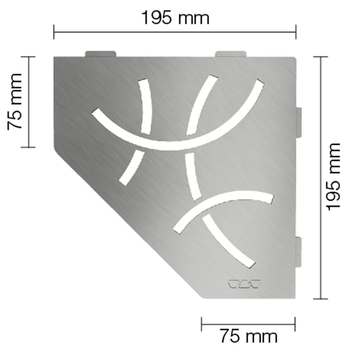 Vegghylle dusjhylle Schlüter 5eck 19,5x19,5cm Curve rustfritt stål