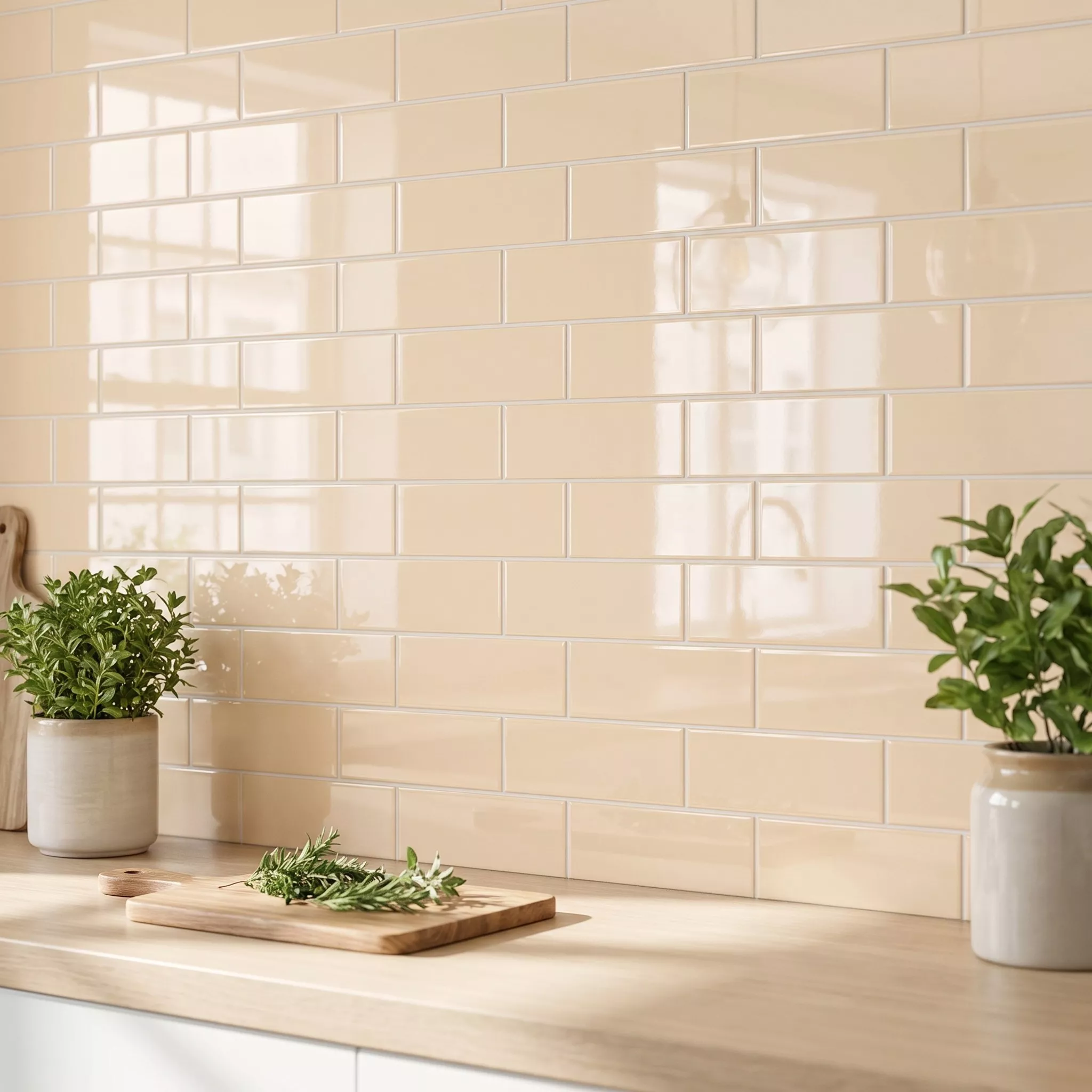 Metro flis Beige Glitrende 10x30 cm Uten Fasett Candy Crema