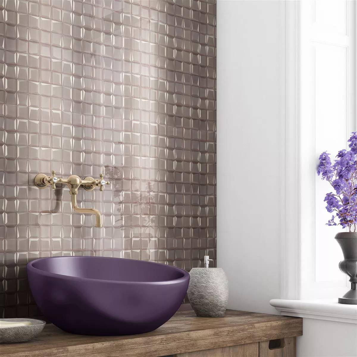 Mønster fra Glass Mosaikk Fliser Venedig 3D Beige