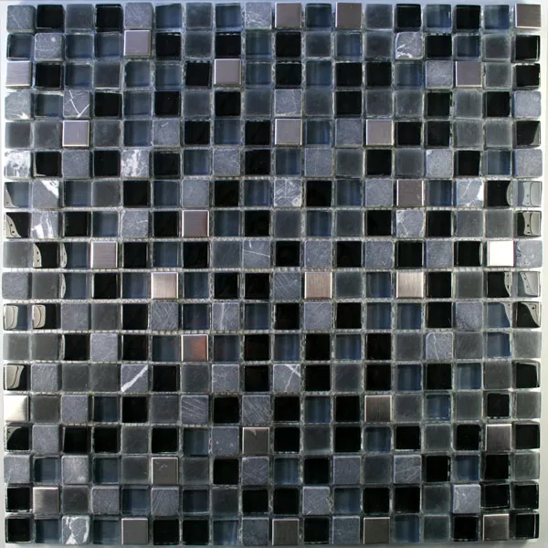 Mosaikkfliser Glass Marmor Rustfritt Stål Svart Mix