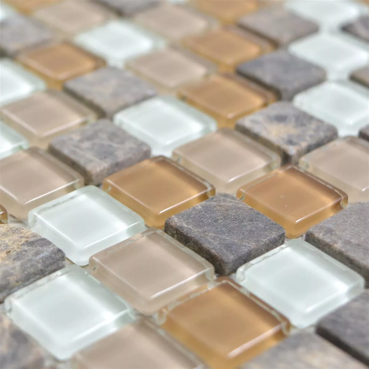 Glass Naturstein Mosaikkfliser Zekova Beige Brun Hvit