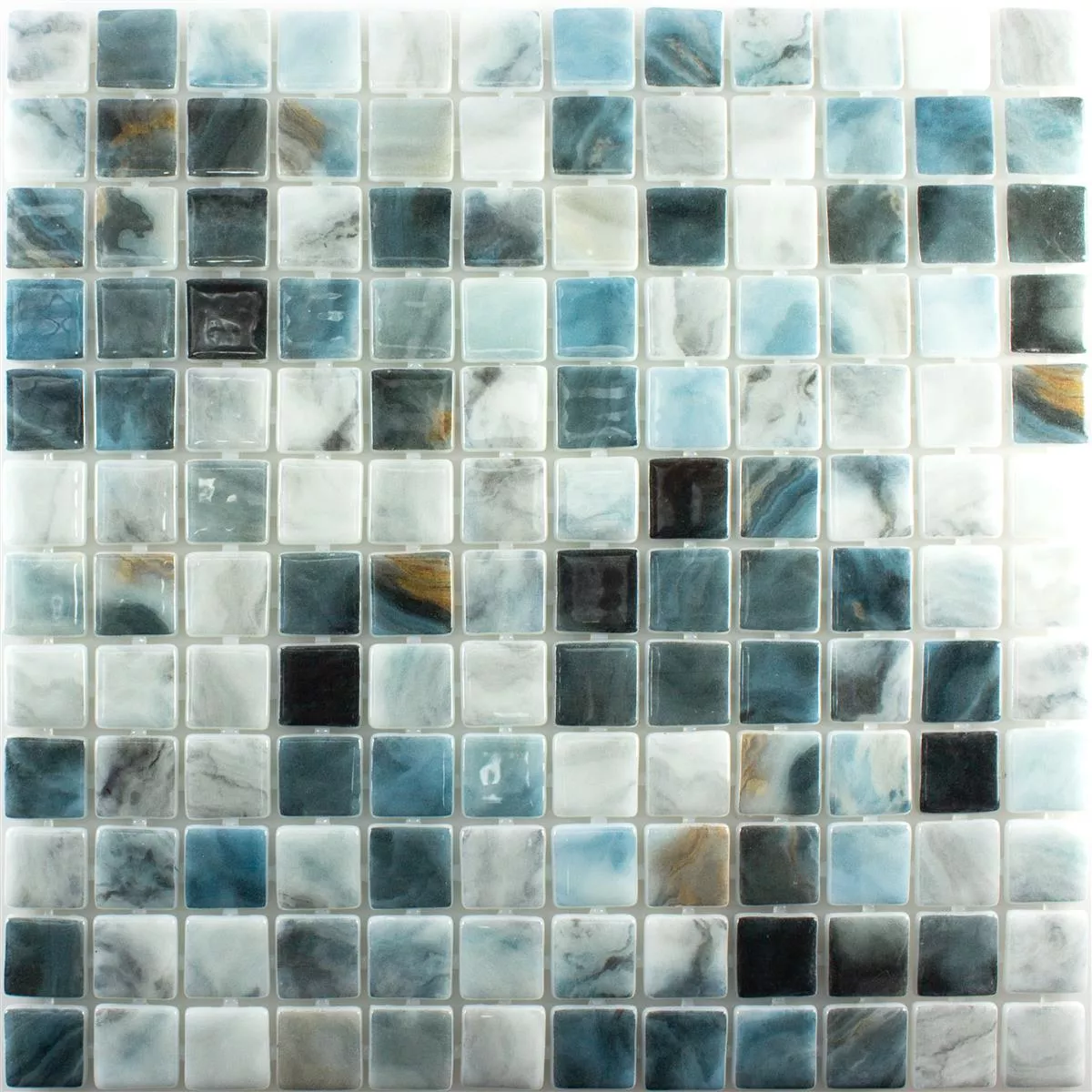 Svømmebassengmosaikk I Glass Baltic Blå Grå 25x25mm