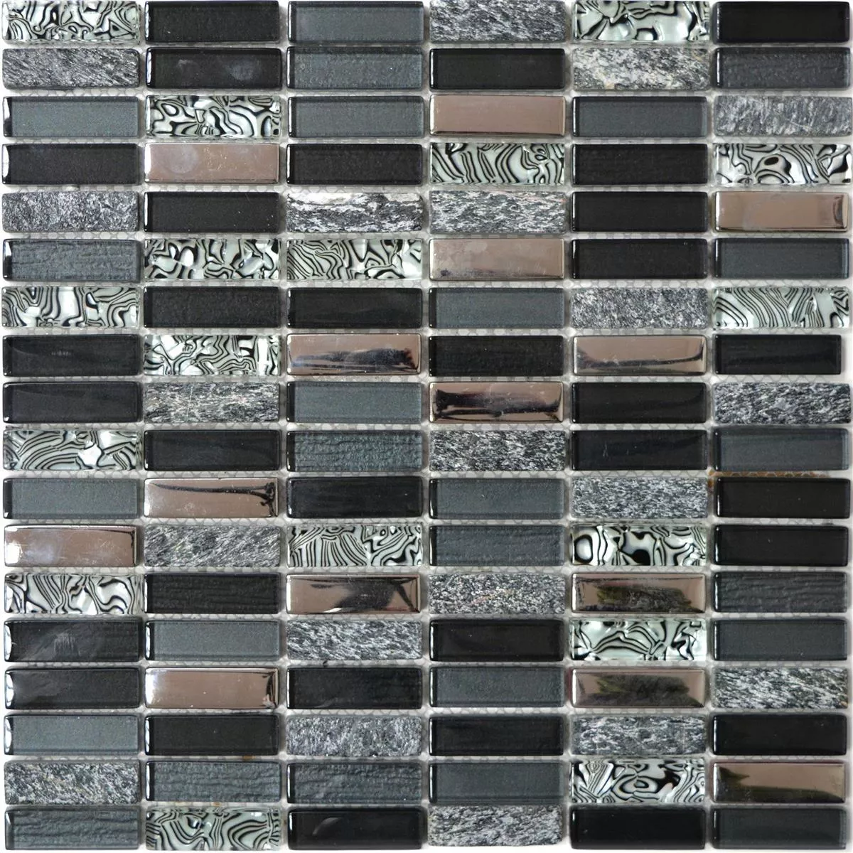 Glass Naturstein Mosaikkfliser Magia Svart Stang