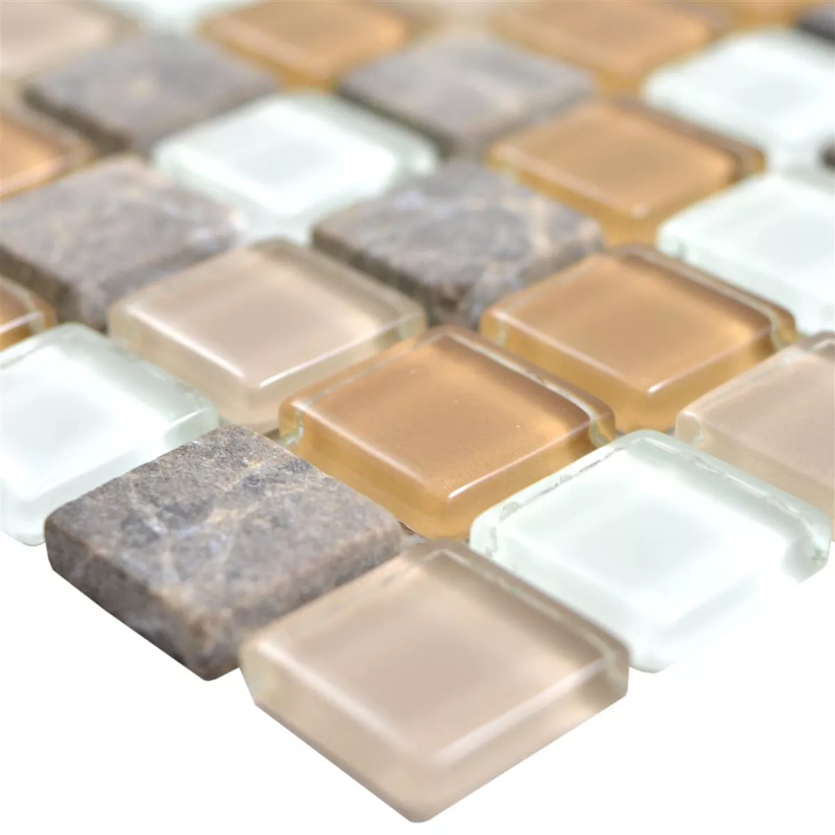 Glass Naturstein Mosaikkfliser Zekova Beige Brun Hvit