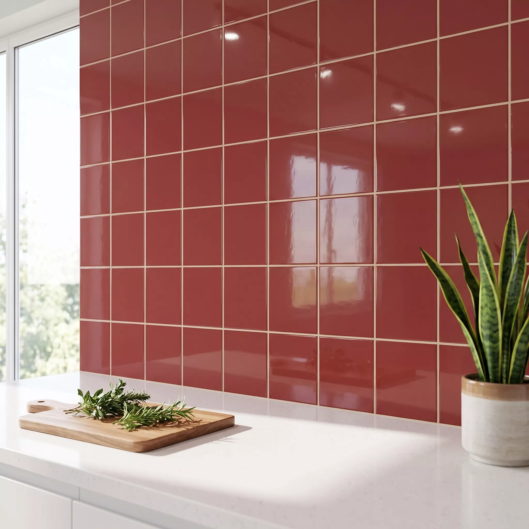 Metro flis Rød Glitrende 20x20 cm Uten Fasett Ashville Burdeos