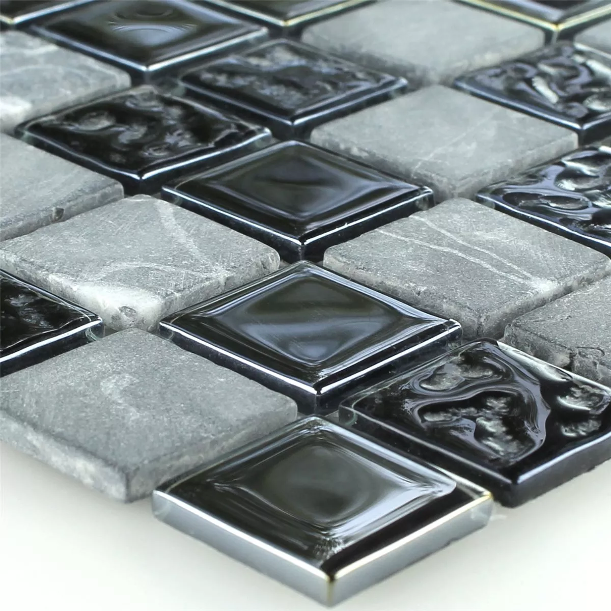 Glass Marmor Naturstein Mosaikkfliser Epsilon Svart Grå Glass Marmor Naturstein Mosaikkfliser Epsilon Svart Grå