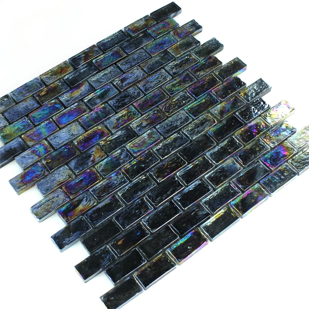 Mosaikkfliser Glass Effekt Petrol Black 20x42x8mm