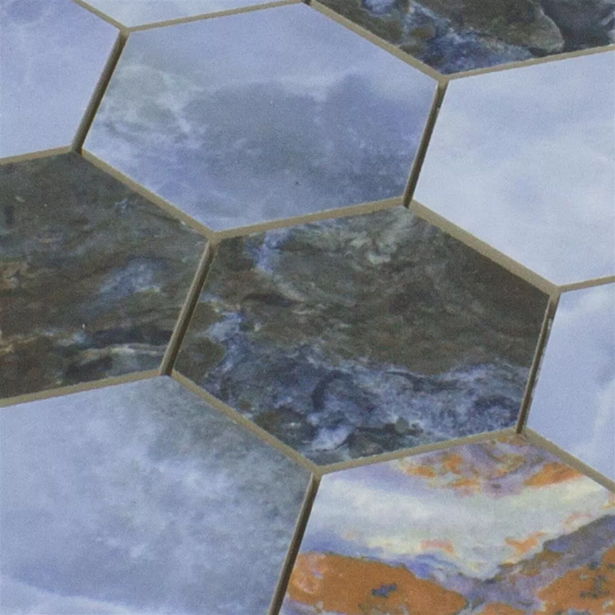 Keramisk Mosaikk Fliser Naftalin Sekskant Blå Svart