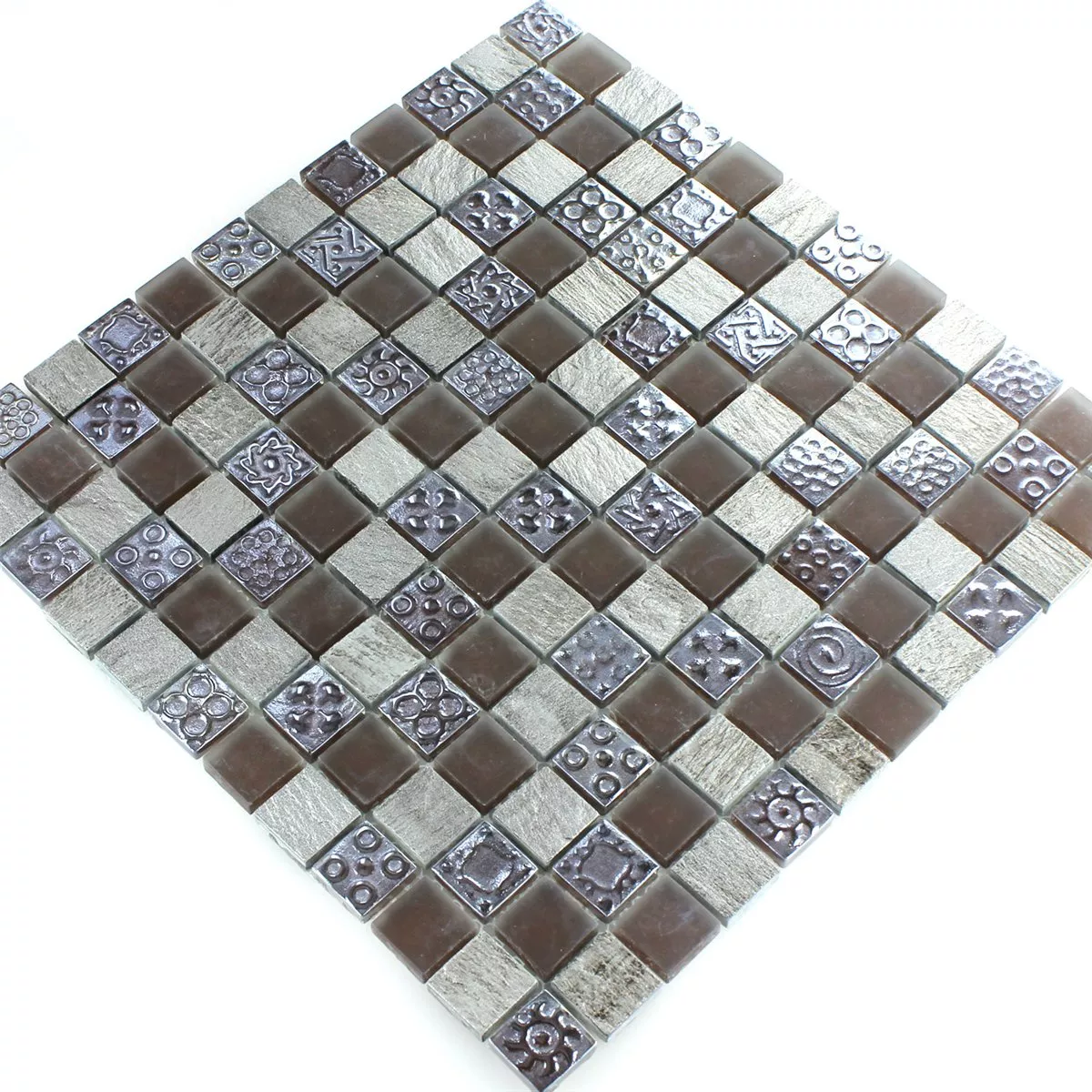 Mosaikkfliser Kalkstein Glass Grå Brun 23x23x8mm