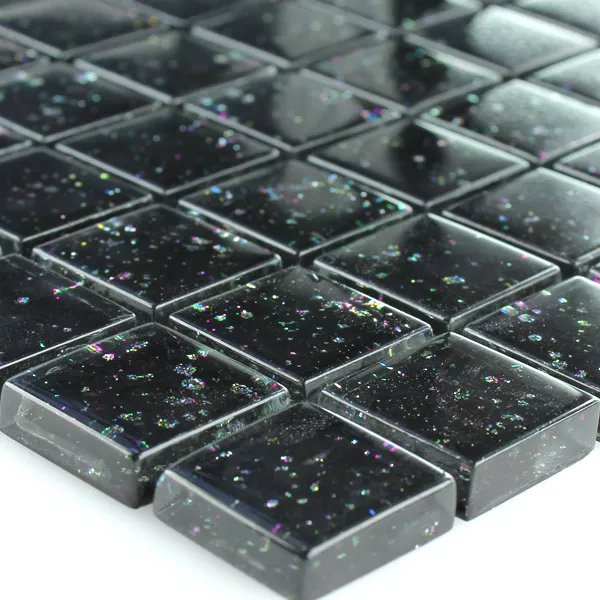 Glass Mosaikk Fliser Natt Svart Glitter 23x23x8mm